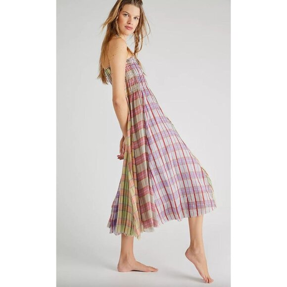 Free People Lausanne Convertible Maxi Skirt Dress Size Medium Pastel Plaids - Picture 3 of 5